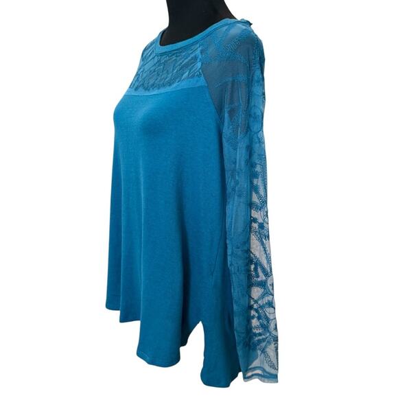 New ~ FREE PEOPLE ~ Women's Blue Sidney Embroidered Mixed Media Blouse Top Sz S - Picture 4 of 9